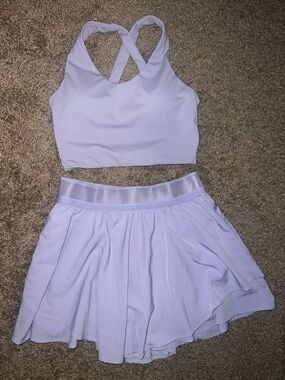 Lavender Cross-Back Sports Bra and Skirt Set